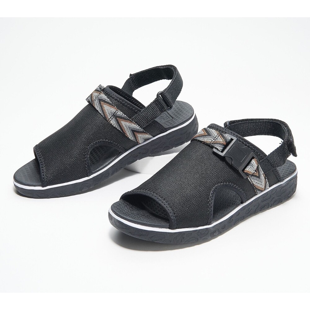 New Muk Luk Womens Boardwalk Parade Adjustable Slide Sandals Black Size 7
